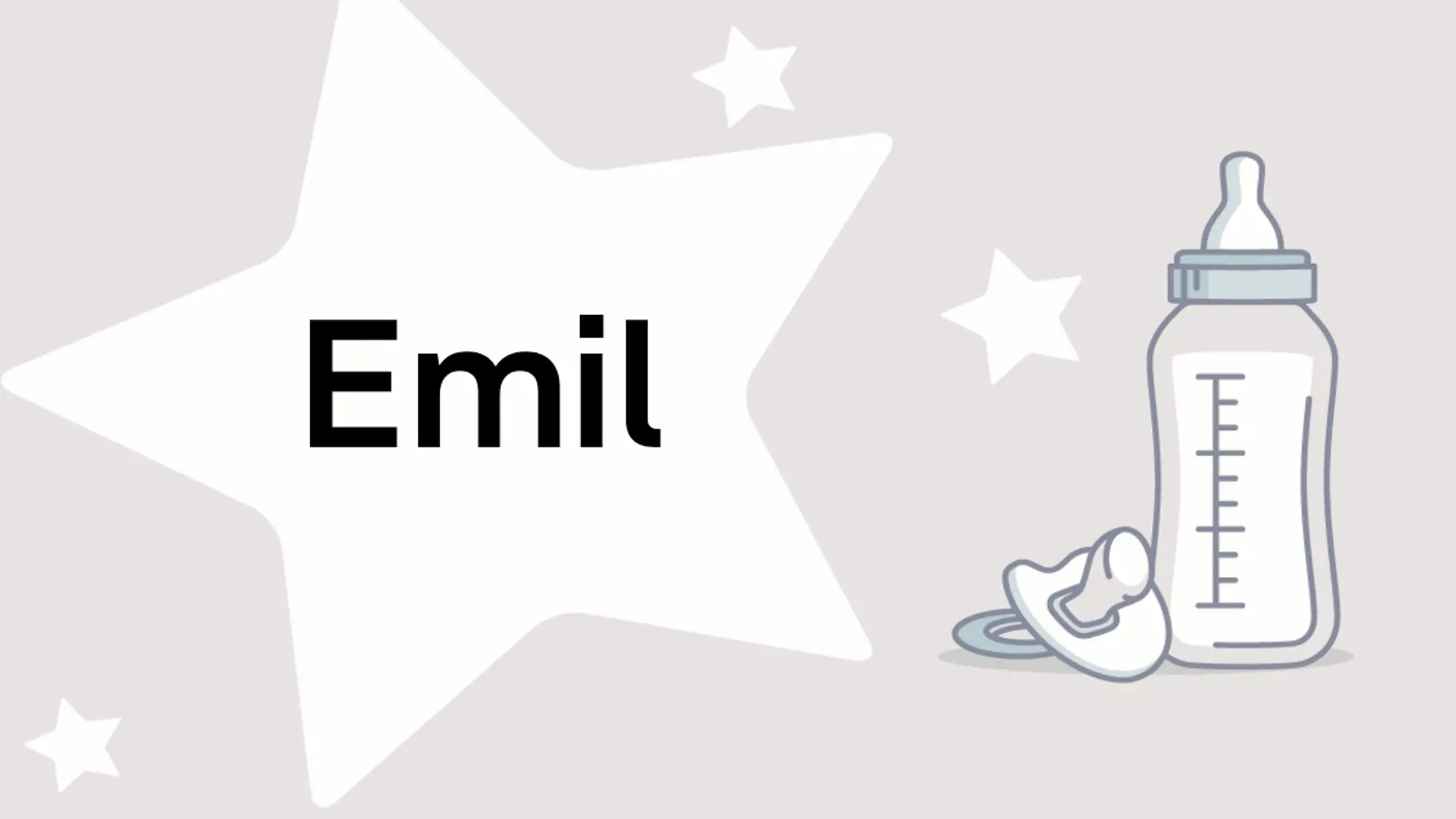 Schriftzug des Vornamens Emil auf grauem Hintergrund mit Sternen