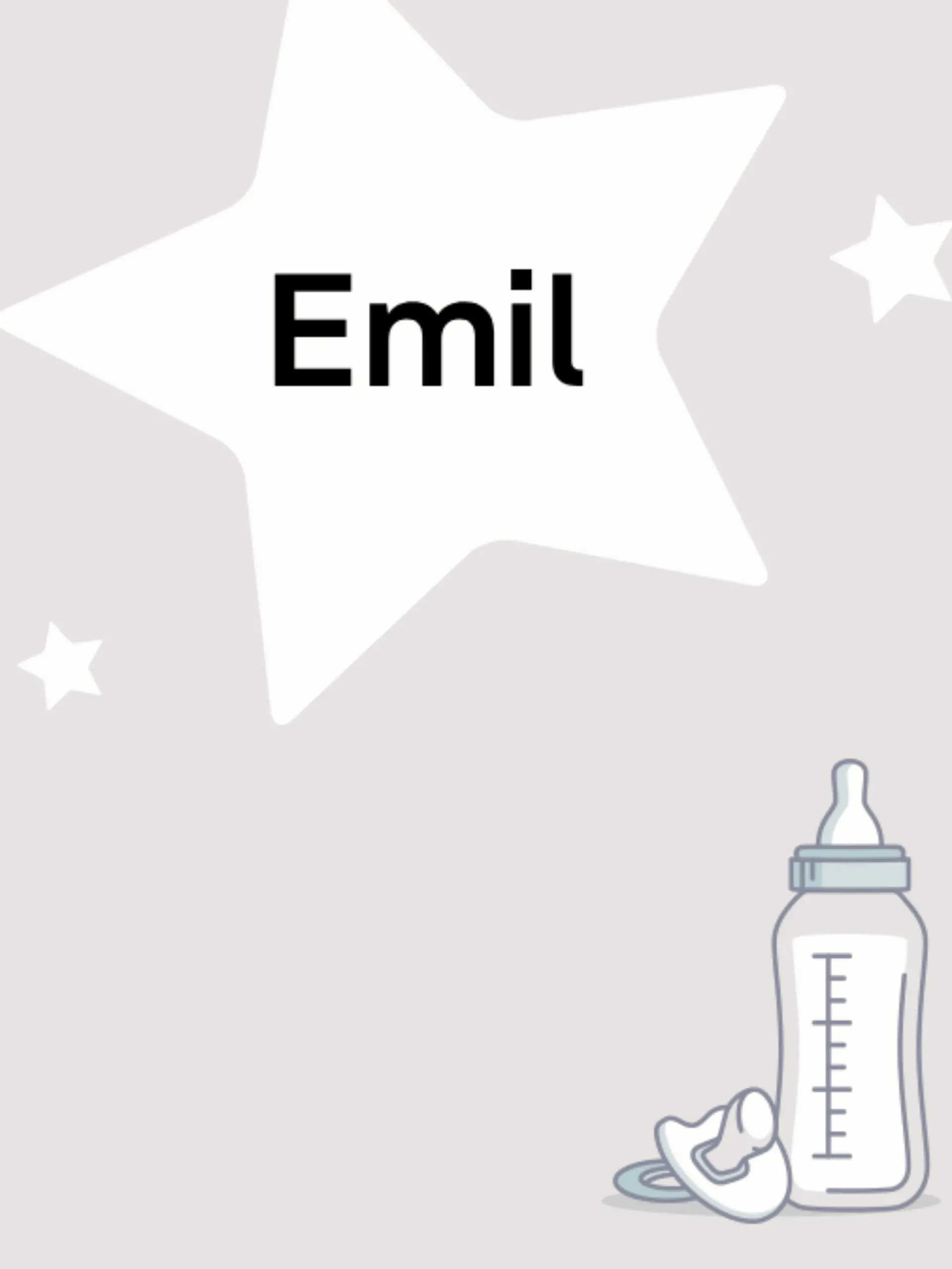 Schriftzug des Vornamens Emil auf grauem Hintergrund mit Sternen