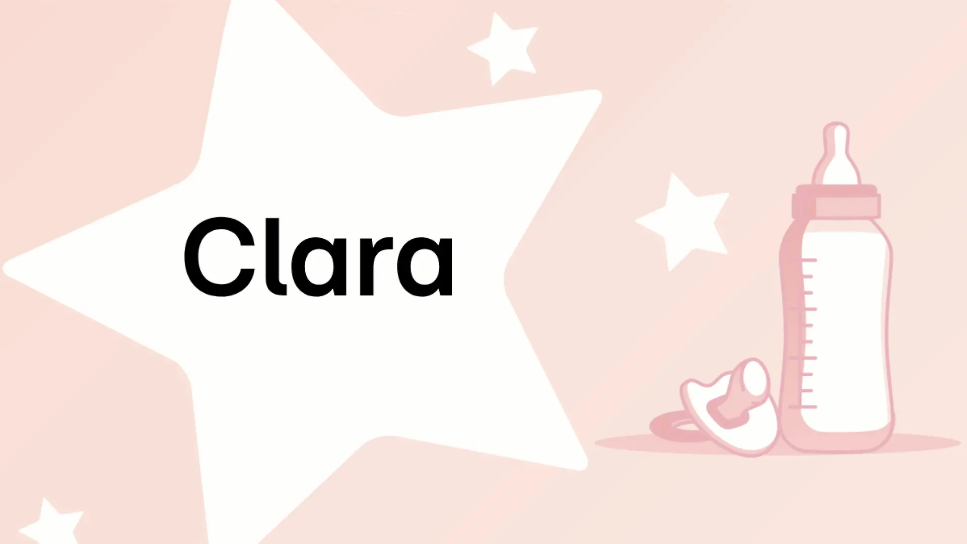 Schriftzug des Vornamens Clara auf rosa Hintergrund mit Sternen