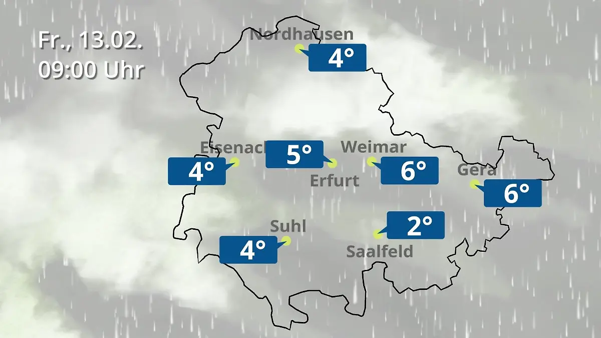 Thüringen: Wie wird das Wetter? Regen- und Wolkenfilm für Erfurt, Gera und Eisenach