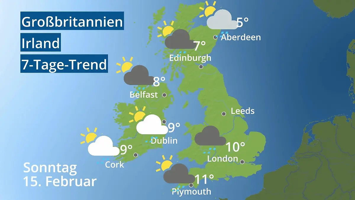 England, Schottland, Wales: Wie wird das Wetter? Video 7-Tage-Trend: Großbritannien und Irland