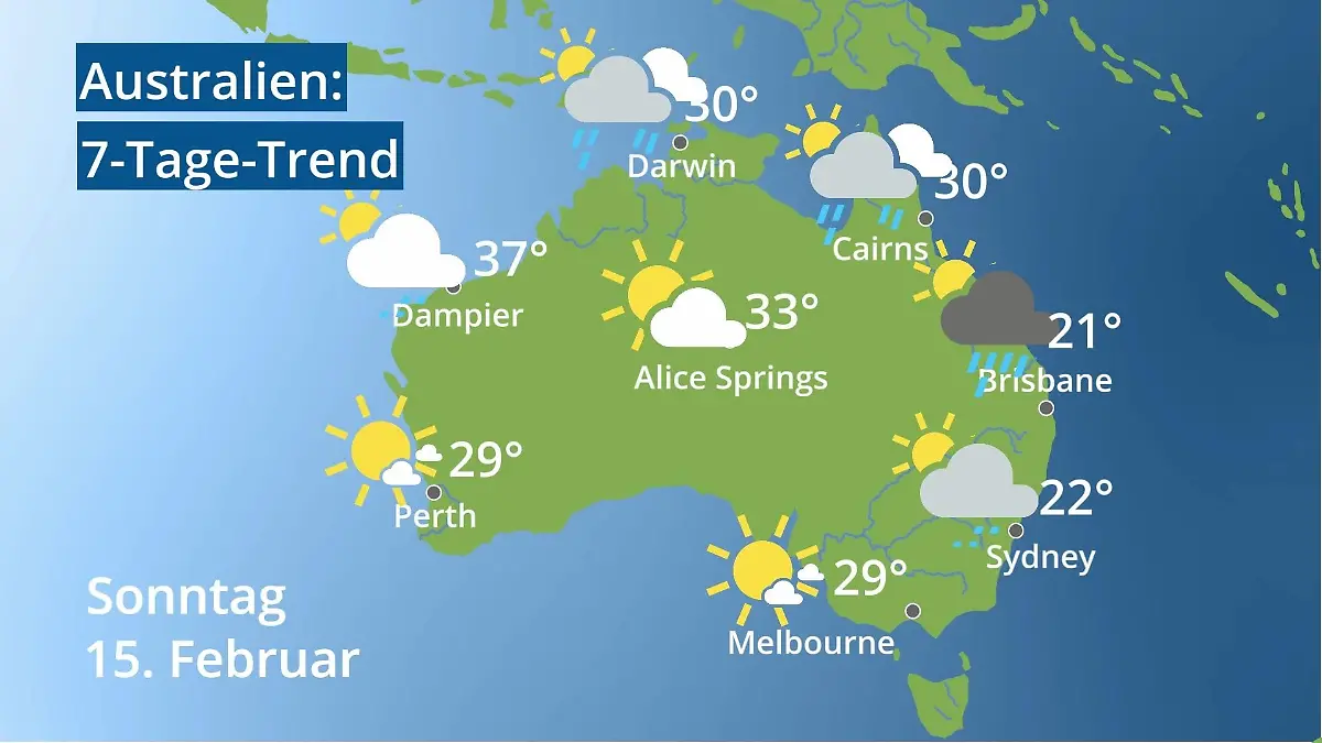 Australien: Wie wird das Wetter? Video 7-Tage-Trend: Sydney, Melbourne, Perth