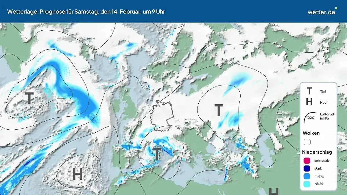 Die Wetterlage der kommenden 5 Tage Hochs und Tiefs über Europa