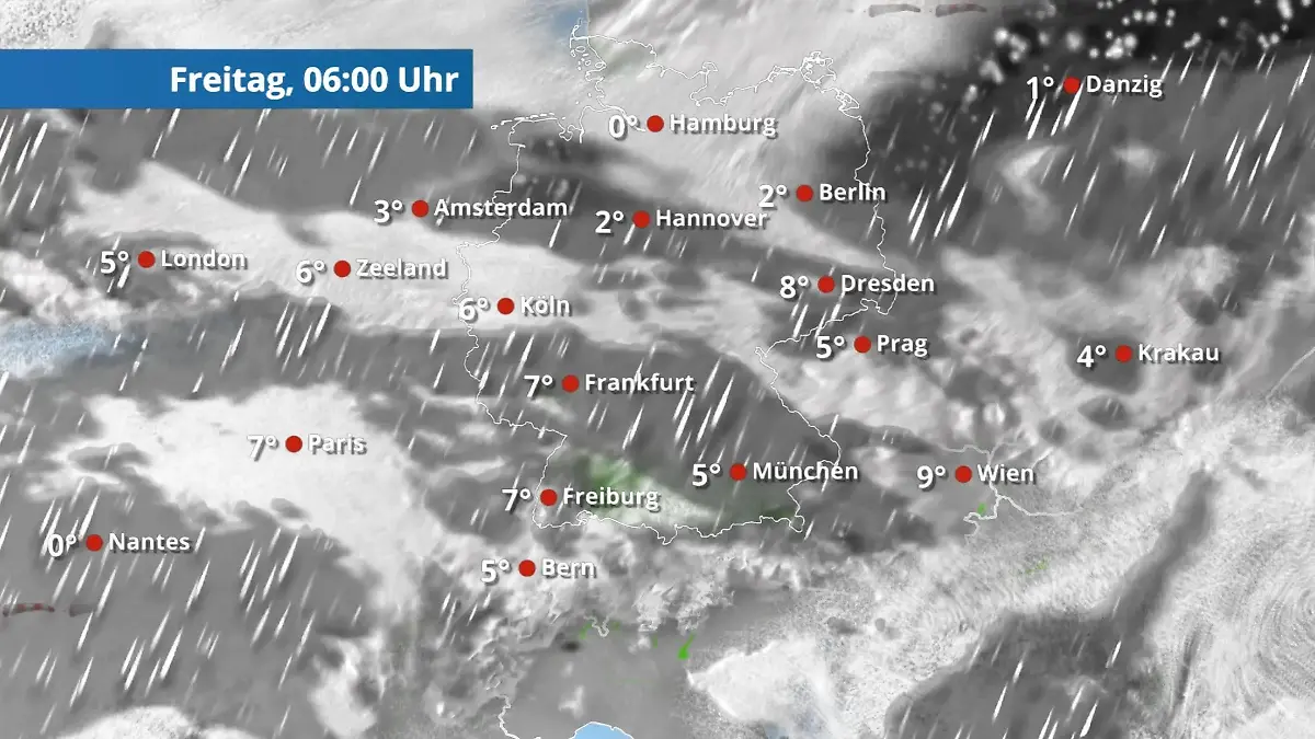 Schnee und Glätte breiten sich jetzt immer weiter aus Der Regen- und Wolkenfilm für 48 Stunden