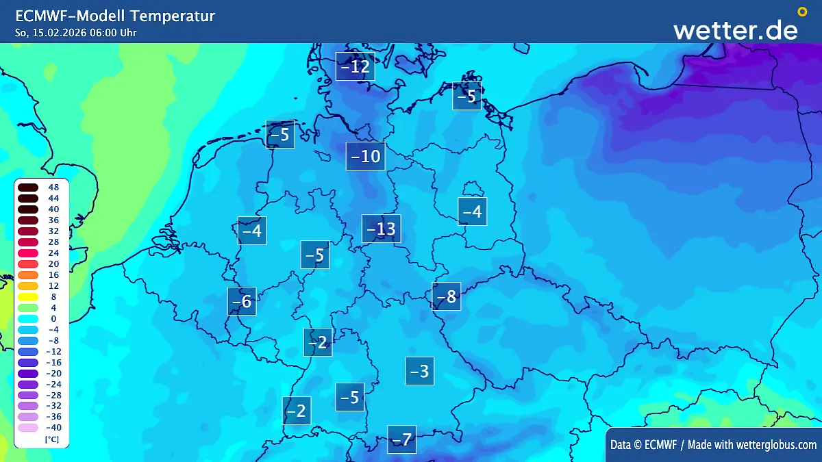 Unter klarem Himmel und über Schnee droht strenger Frost bis unter -10 Grad.