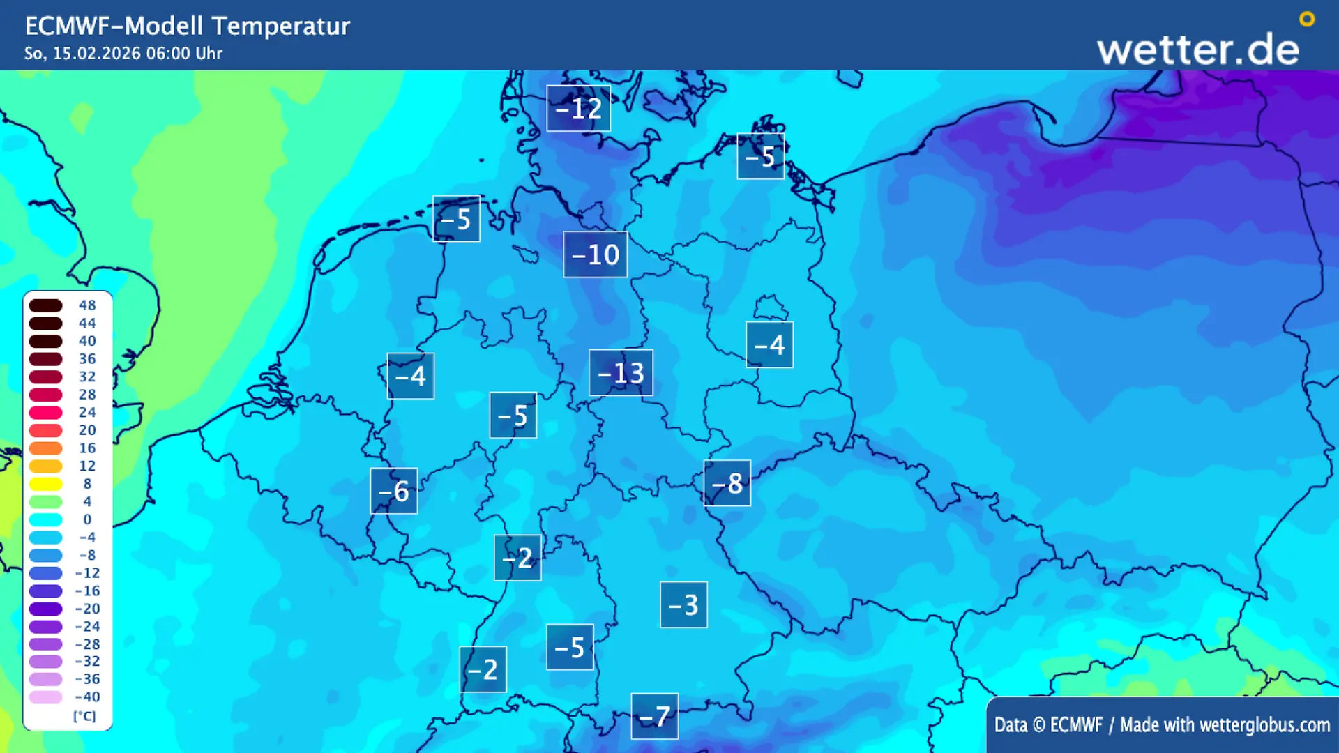 Unter klarem Himmel und über Schnee droht strenger Frost bis unter -10 Grad.