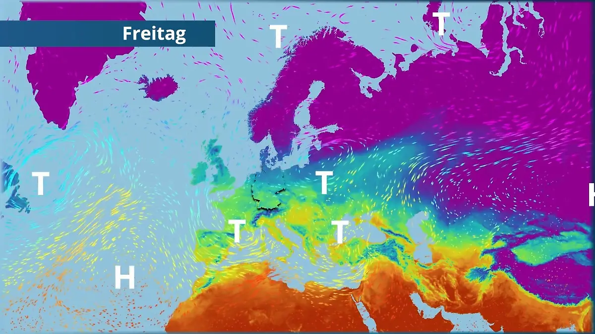 Wintercomeback: So breitet sich die kalte Luft am Wochenende aus Der Strömungsfilm für Europa für 5 Tage