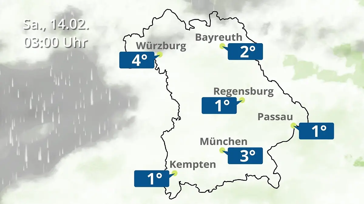 Bayern: Wie wird das Wetter? Regen- und Wolkenfilm für München, Regensburg und Würzburg