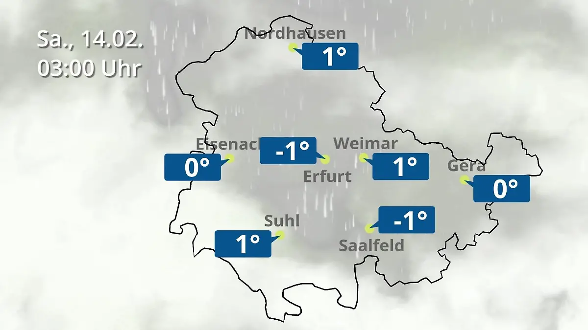 Thüringen: Wie wird das Wetter? Regen- und Wolkenfilm für Erfurt, Gera und Eisenach