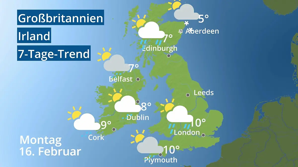 England, Schottland, Wales: Wie wird das Wetter? Video 7-Tage-Trend: Großbritannien und Irland
