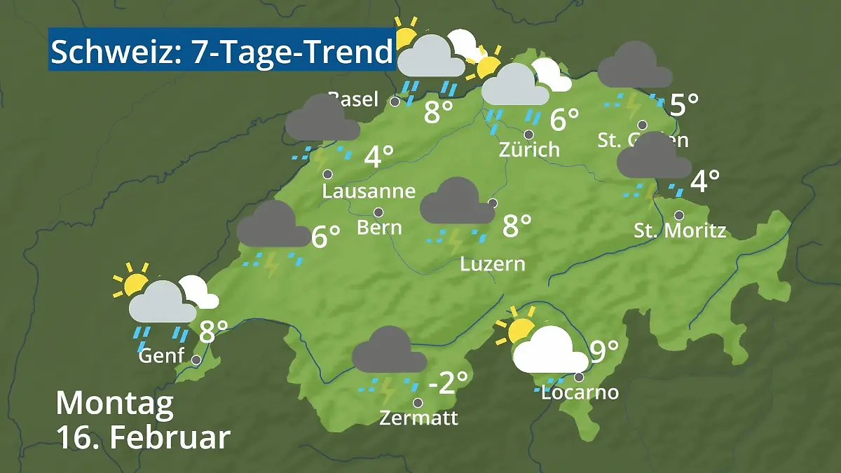 Schweiz: Wie wird das Wetter? Video 7-Tage-Trend: Bern, Basel, Genf, Zürich