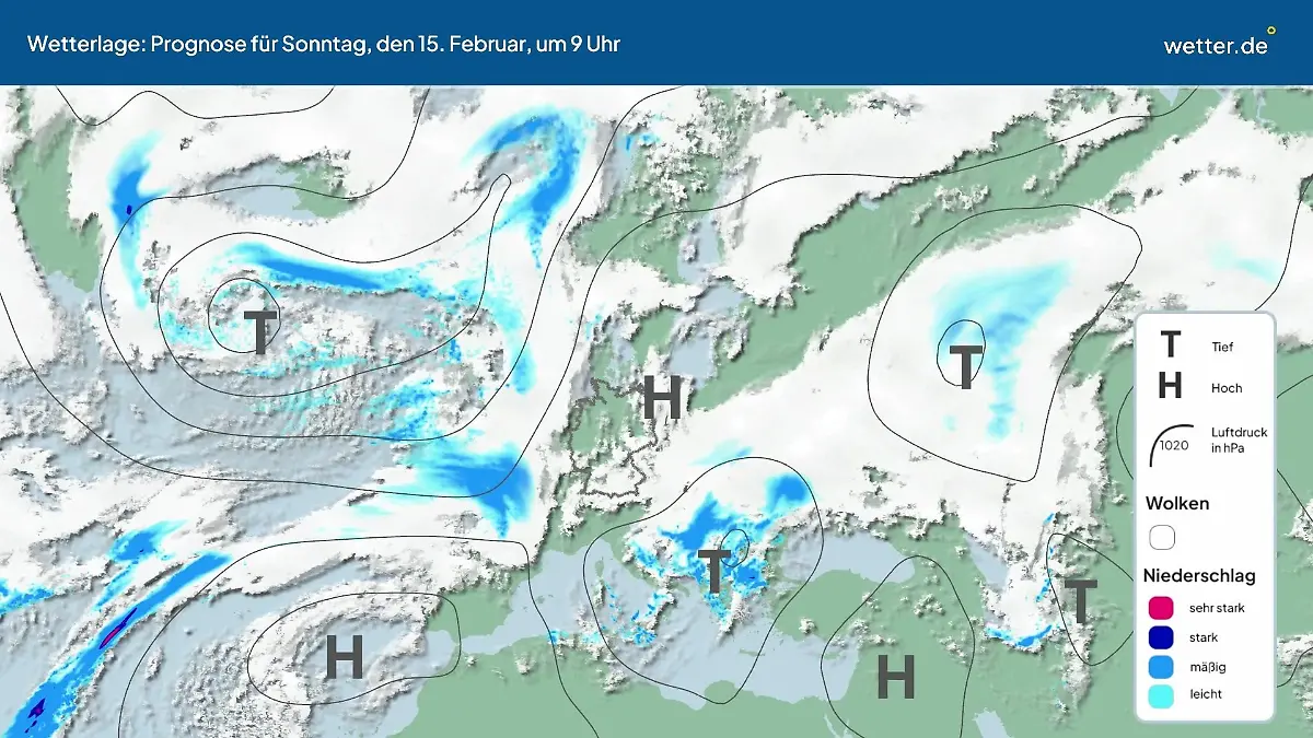 Die Wetterlage der kommenden 5 Tage Hochs und Tiefs über Europa