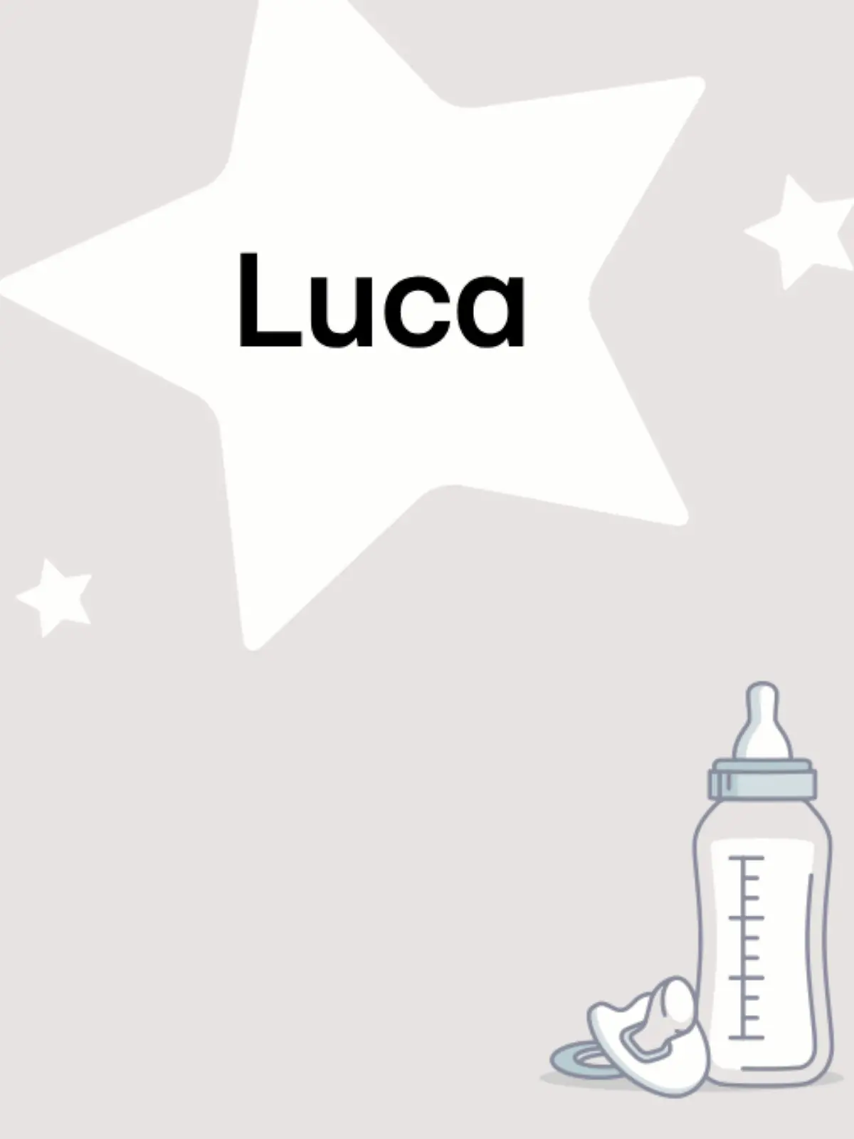 Schriftzug des Vornamens Luca auf grauem Hintergrund mit Sternen