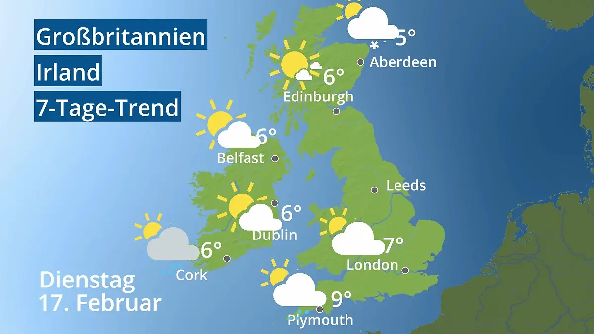 England, Schottland, Wales: Wie wird das Wetter? Video 7-Tage-Trend: Großbritannien und Irland