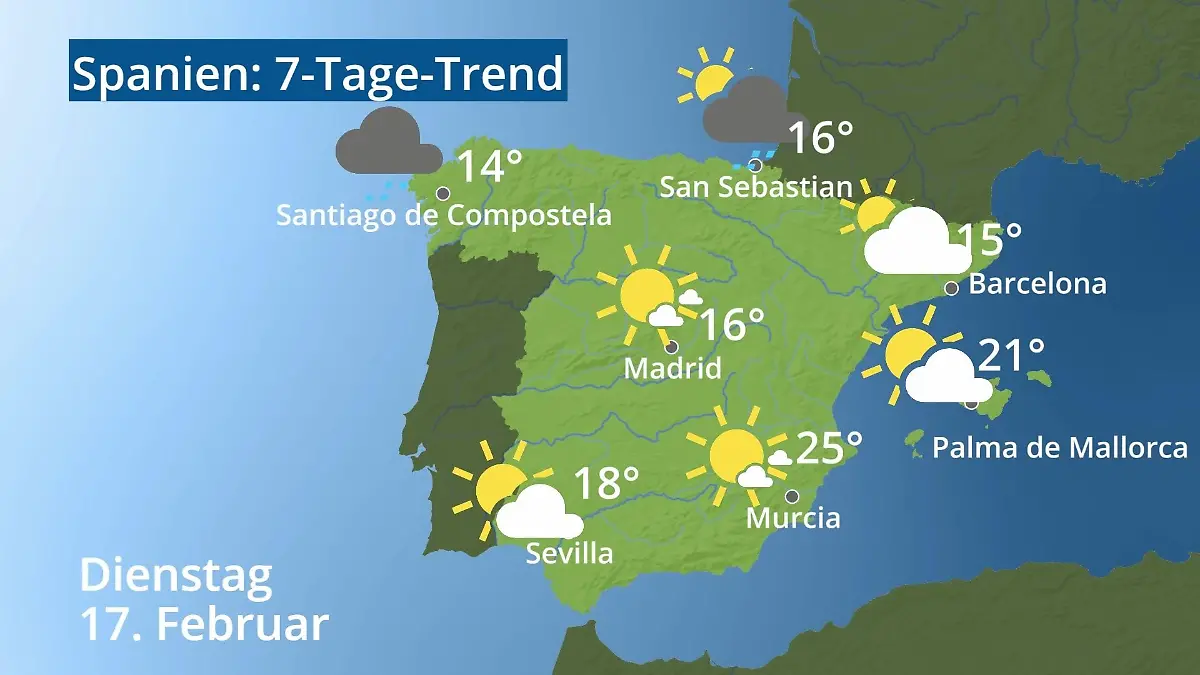 Spanien: Wie wird das Wetter? Video 7-Tage-Trend: Mallorca, Madrid, Barcelona