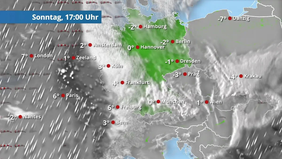 Prognose vom 15. Februar Der Regen- und Wolkenfilm für 48 Stunden