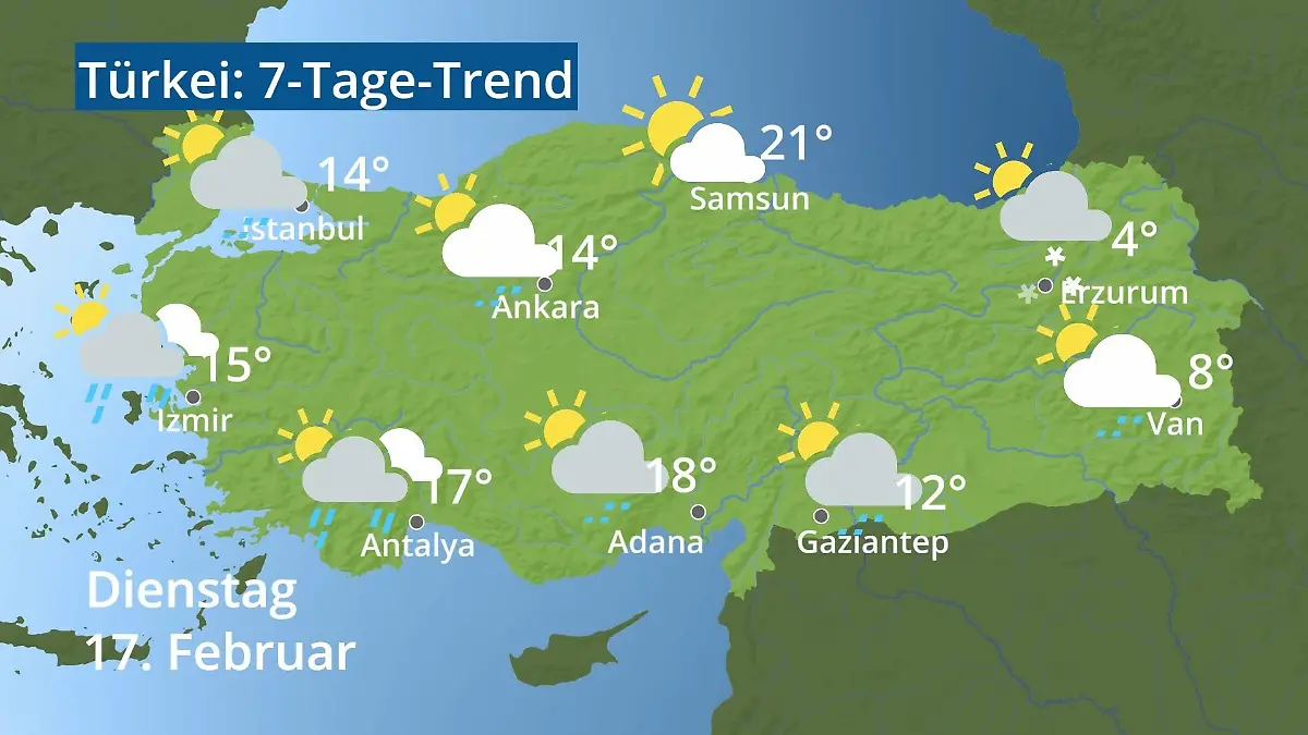 Türkei: Wie wird das Wetter? Video 7-Tage-Trend: Ankara, Istanbul, Izmir