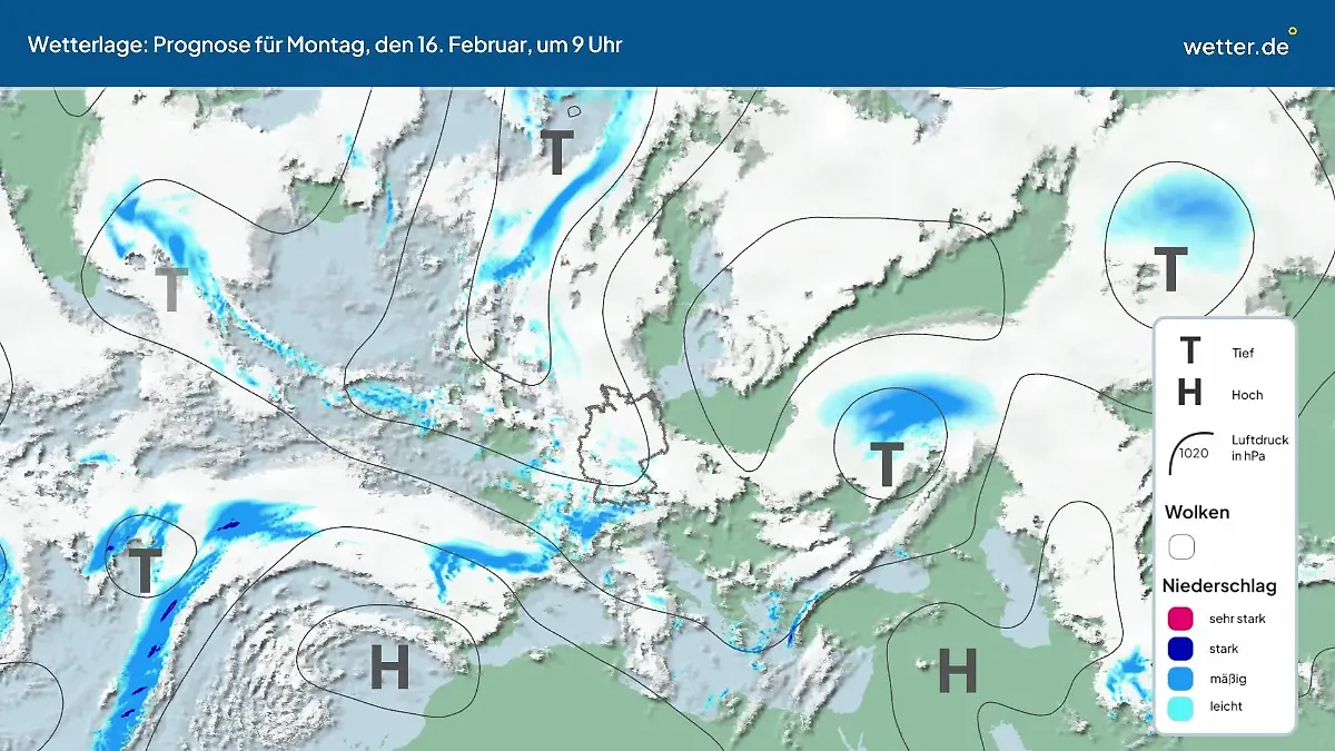 Die Wetterlage der kommenden 5 Tage Hochs und Tiefs über Europa