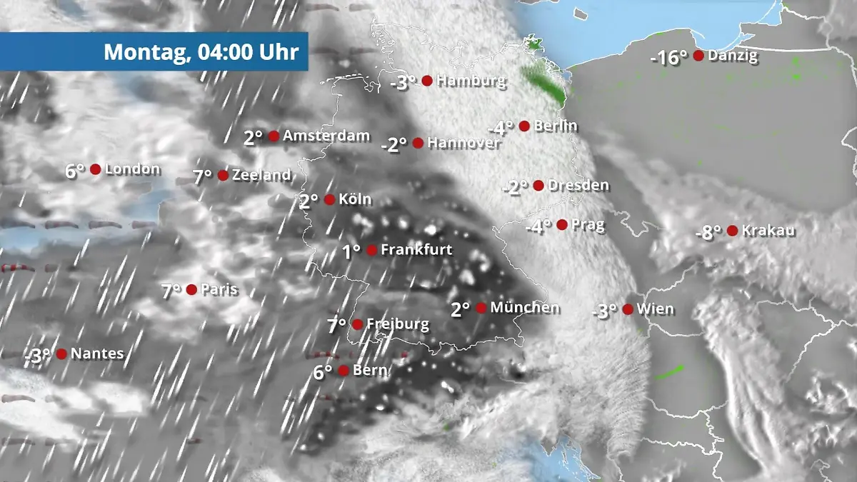 Prognose vom 15. Februar Der Regen- und Wolkenfilm für 48 Stunden