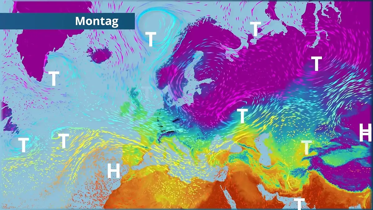 Tiefs lassen noch nicht locker Der Strömungsfilm für Europa für 5 Tage
