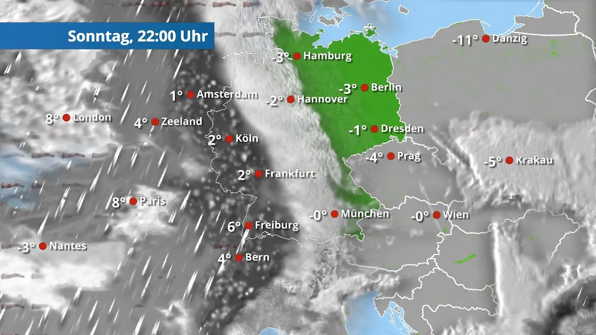 Teils kräftiger Schneefall sorgt für Glätte! Der Regen- und Wolkenfilm für 48 Stunden