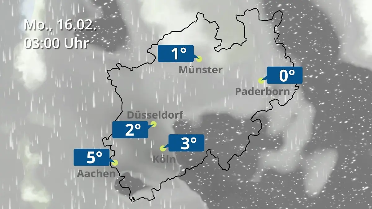 Nordrhein-Westfalen: Wie wird das Wetter? Regen- und Wolkenfilm für Köln, Düsseldorf und Münster