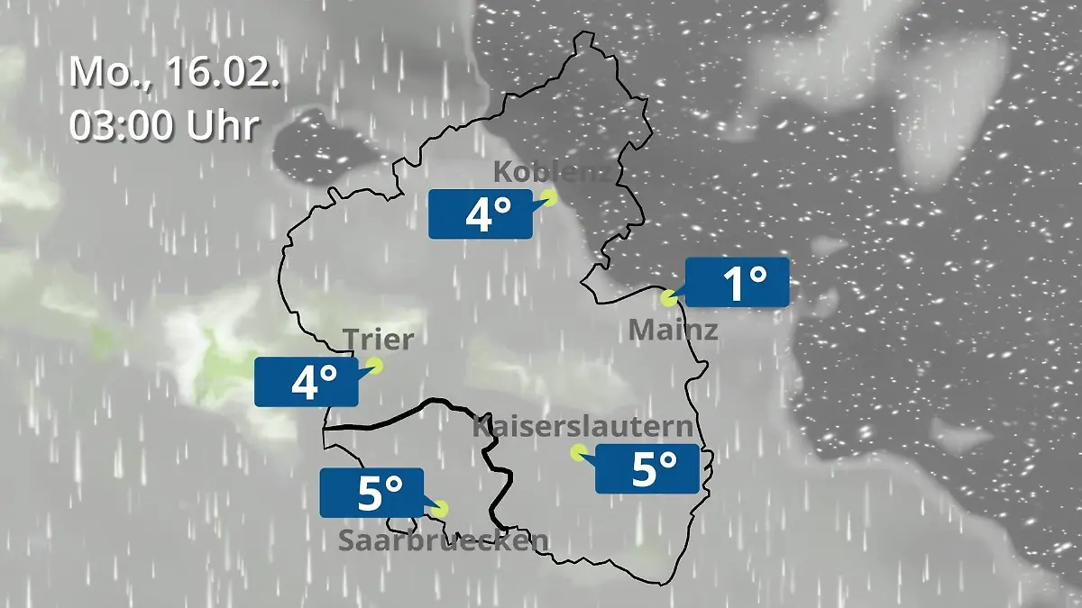 Rheinland-Pfalz, Saarland: Wie wird das Wetter? Regen- und Wolkenfilm für Mainz, Koblenz und Trier