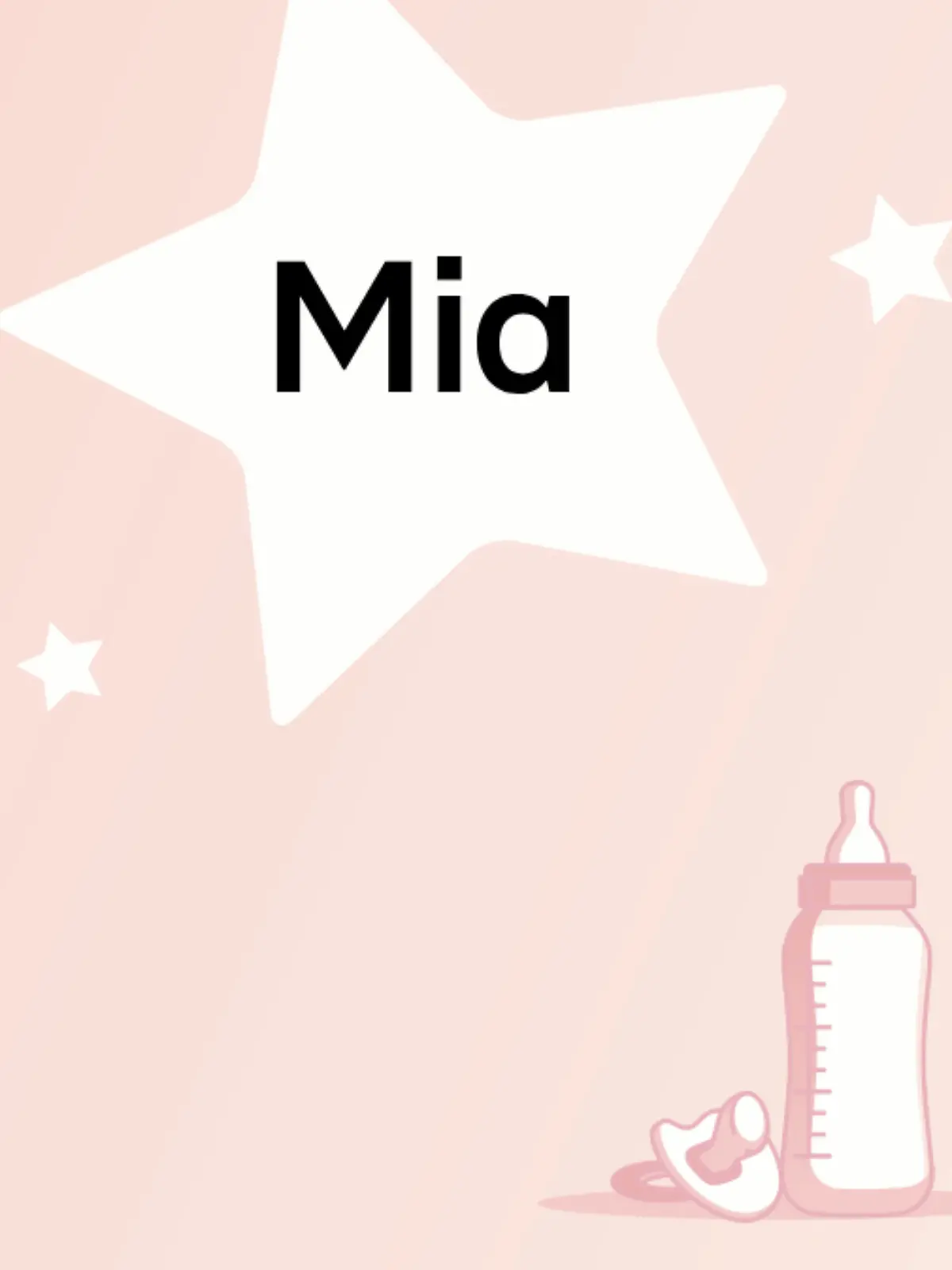 Schriftzug des Vornamens Mia auf rosa Hintergrund mit Sternen