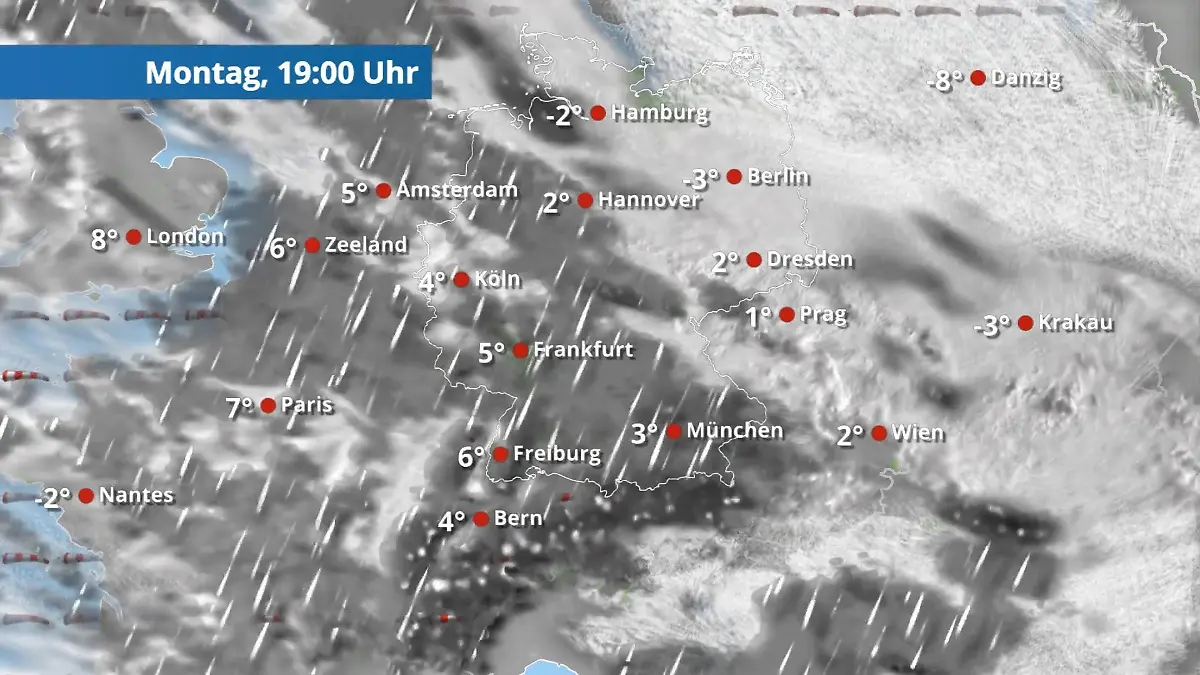 Tief Wally am Drücker - immer wieder Wolken mit Regen oder Schnee Der Regen- und Wolkenfilm für 48 Stunden