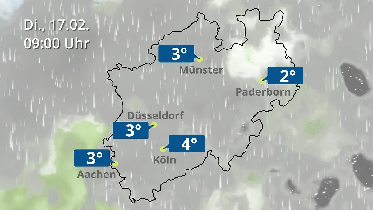 Nordrhein-Westfalen: Wie wird das Wetter? Regen- und Wolkenfilm für Köln, Düsseldorf und Münster