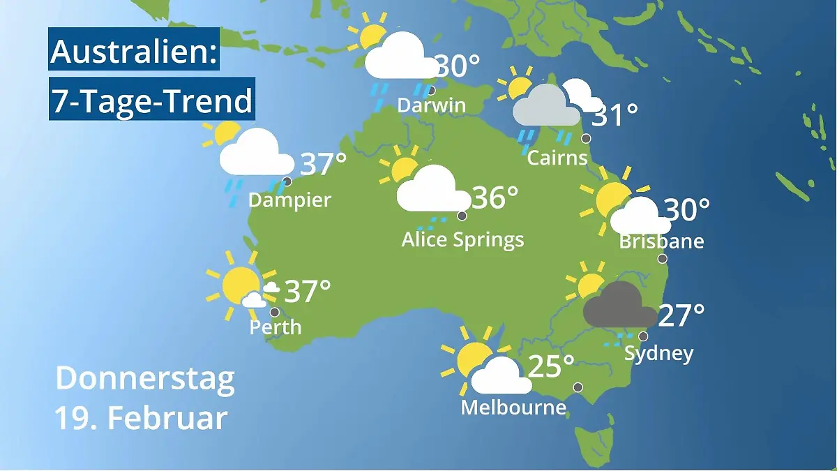Australien: Wie wird das Wetter? Video 7-Tage-Trend: Sydney, Melbourne, Perth