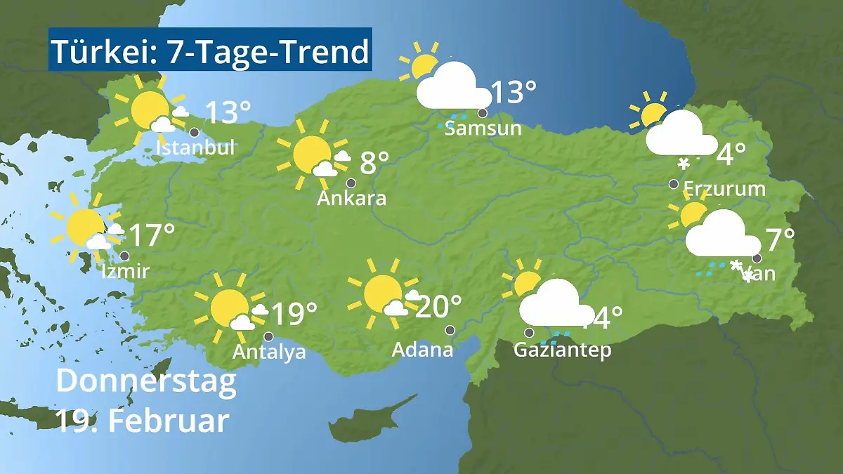 Türkei: Wie wird das Wetter? Video 7-Tage-Trend: Ankara, Istanbul, Izmir
