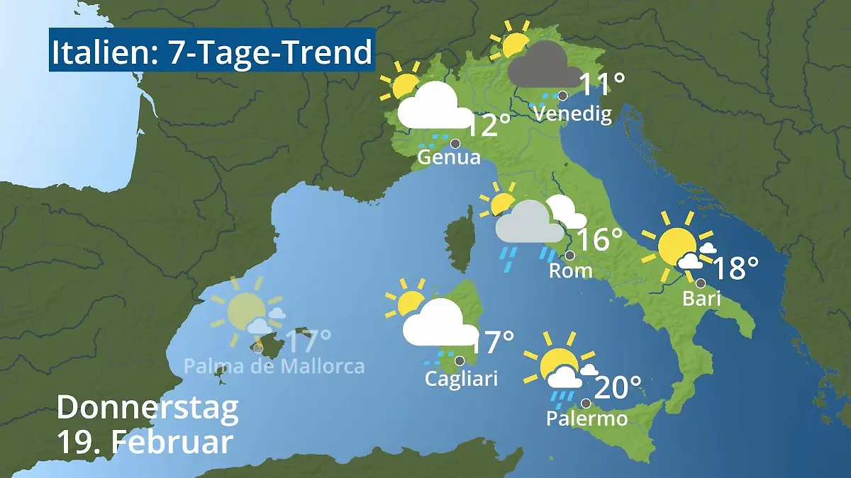 Italien: Wie wird das Wetter? Video 7-Tage-Trend: Rom, Venedig, Sizilien, Sardinien