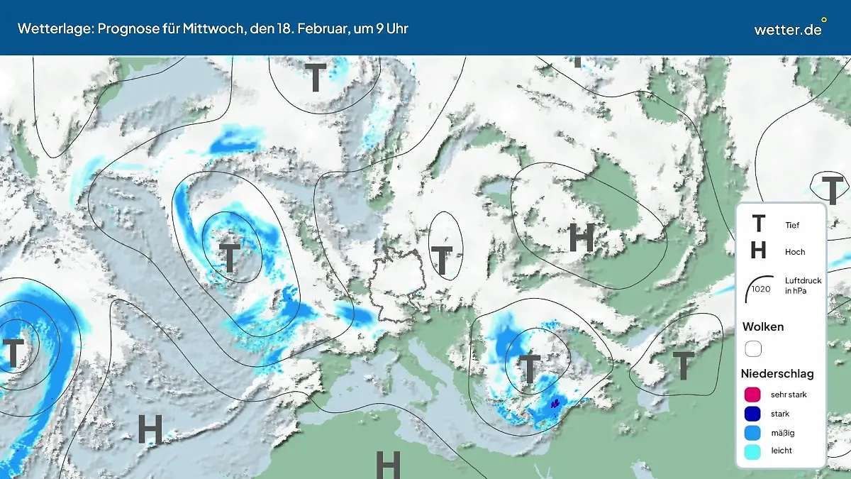 Die Wetterlage der kommenden 5 Tage Hochs und Tiefs über Europa