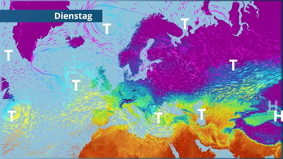 Tiefs lassen nicht locker - auch am Wochenende Der Strömungsfilm für Europa für 5 Tage