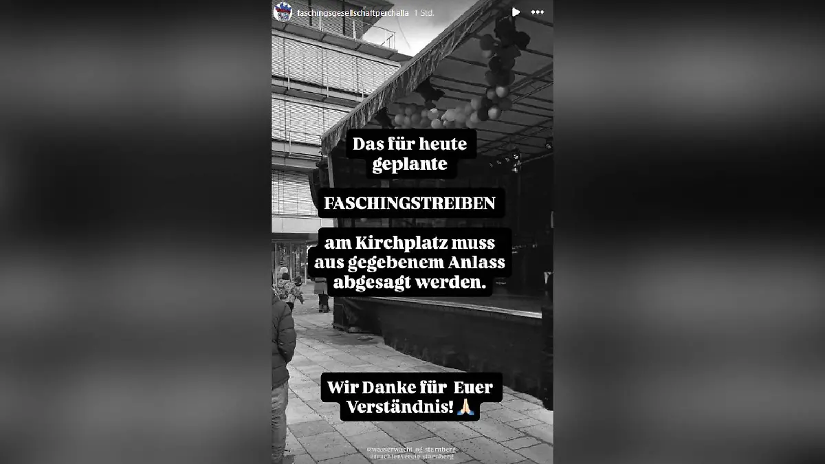 Mit diesen Worten sagt die Faschings-Gesellschaft die Feierlichkeiten ab