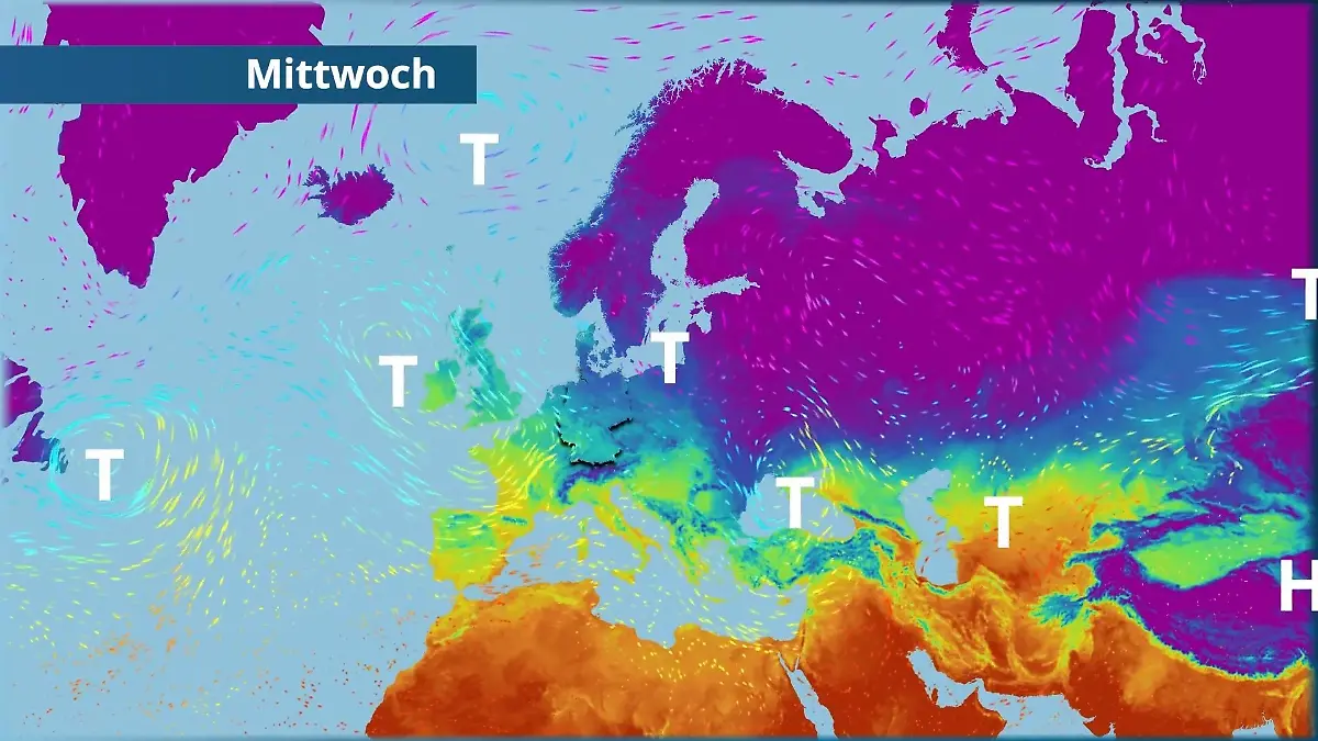 Von wegen Frühling - Kaltluft will erst am Wochenende weichen Der Strömungsfilm für Europa für 5 Tage