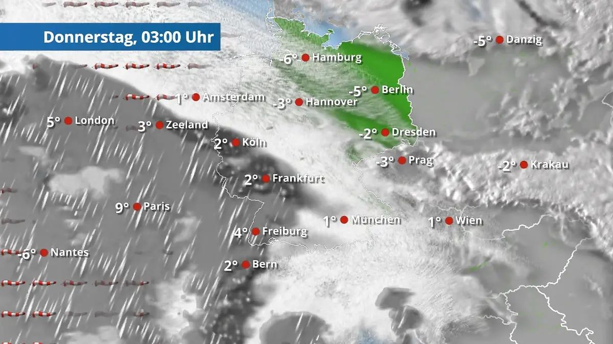 Aus Südwesten Schnee und Regen - hier wird es jetzt wieder glatt Der Regen- und Wolkenfilm für 48 Stunden
