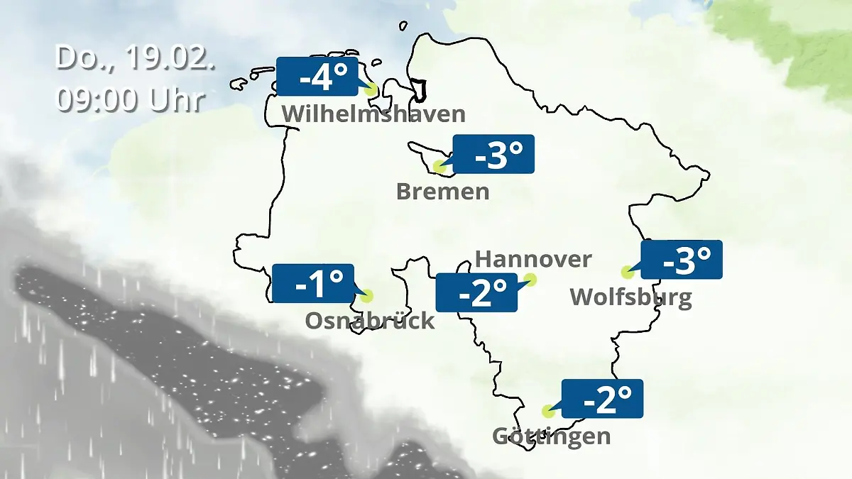 Bremen und Niedersachsen: Wie wird das Wetter? Regen- und Wolkenfilm für Hannover, Osnabrück und Wolfsburg
