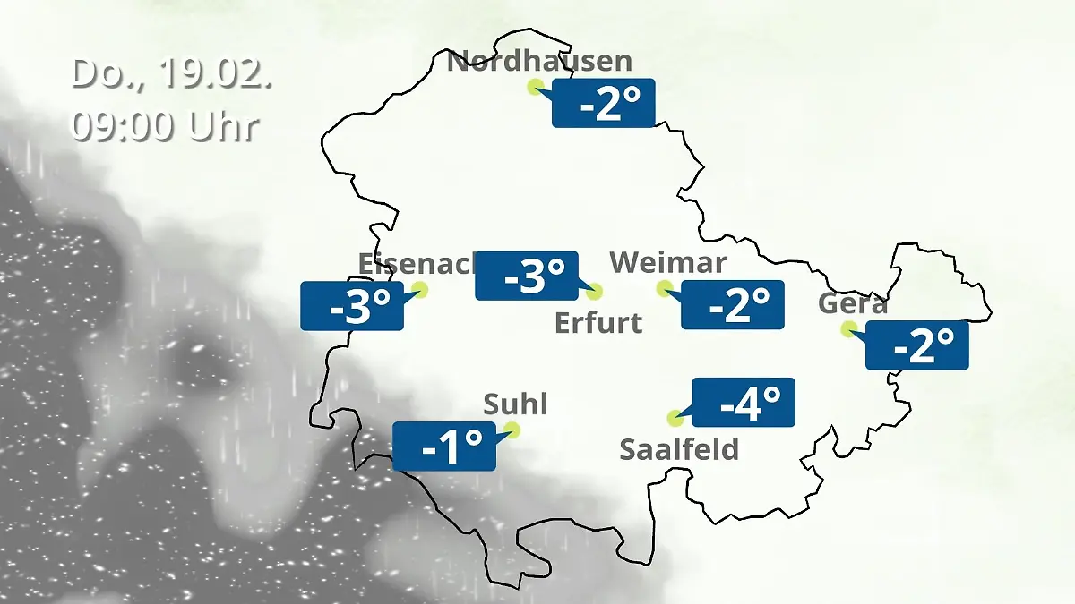 Thüringen: Wie wird das Wetter? Regen- und Wolkenfilm für Erfurt, Gera und Eisenach