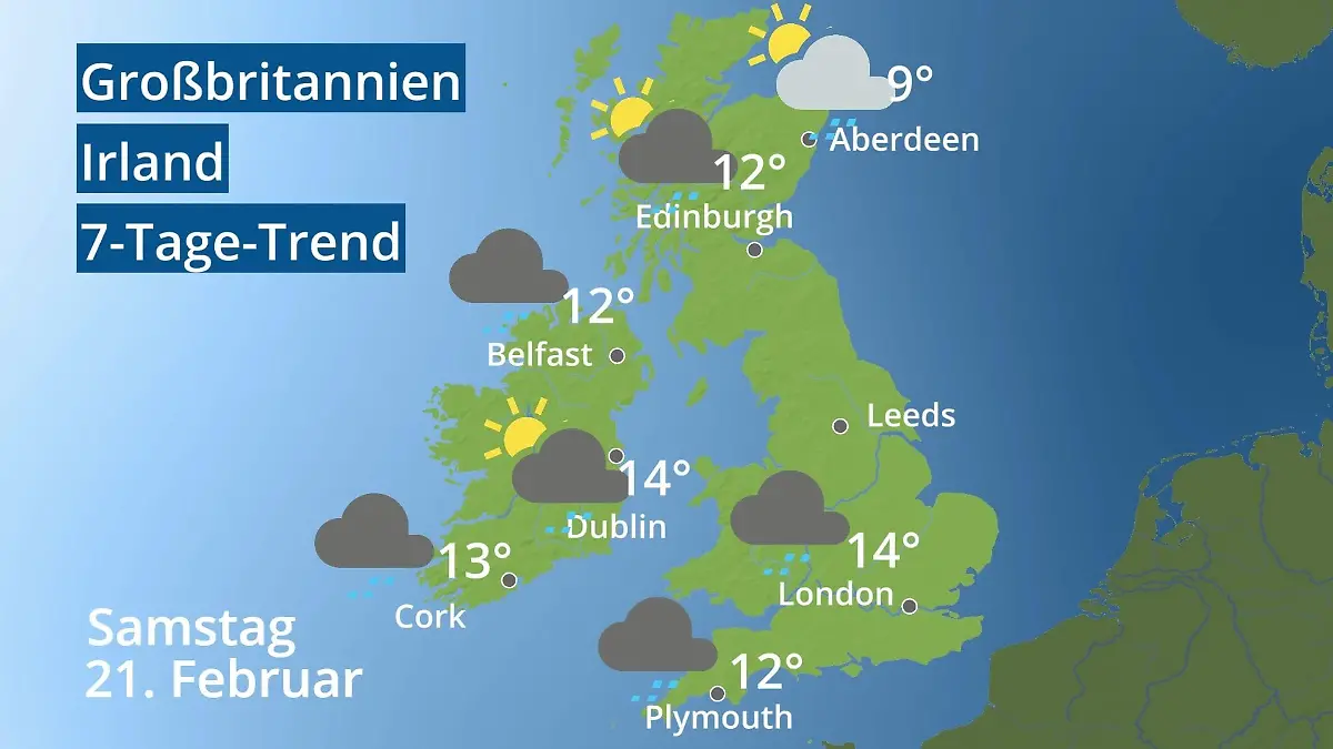 England, Schottland, Wales: Wie wird das Wetter? Video 7-Tage-Trend: Großbritannien und Irland
