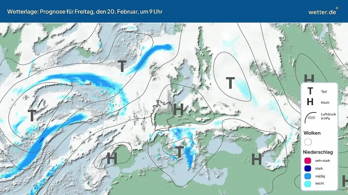 Die Wetterlage der kommenden 5 Tage Hochs und Tiefs über Europa