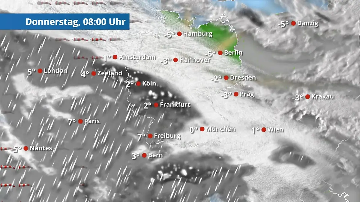 Schnee und Regen im Süden und Westen, sonst bleibt es schöner Der Regen- und Wolkenfilm für 48 Stunden
