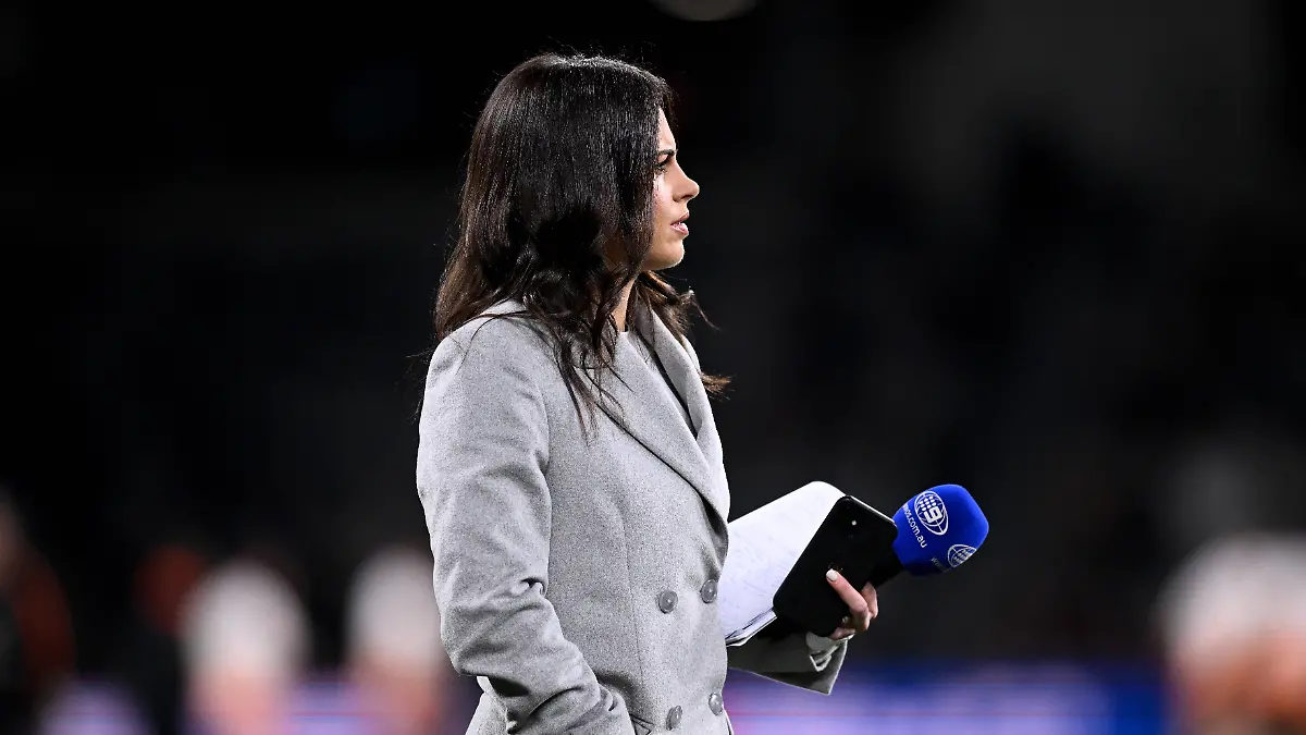 NRL TIGERS SHARKS, Danika Mason of Channel Nine during the warm up ahead of the Round 19 NRL match between the Wests Tig