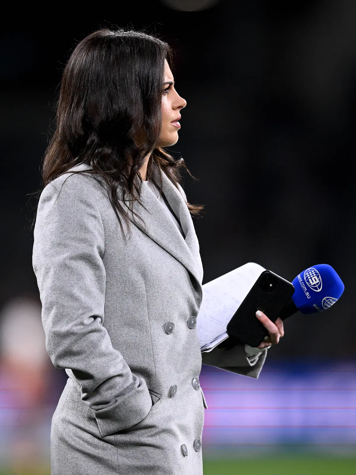 NRL TIGERS SHARKS, Danika Mason of Channel Nine during the warm up ahead of the Round 19 NRL match between the Wests Tig