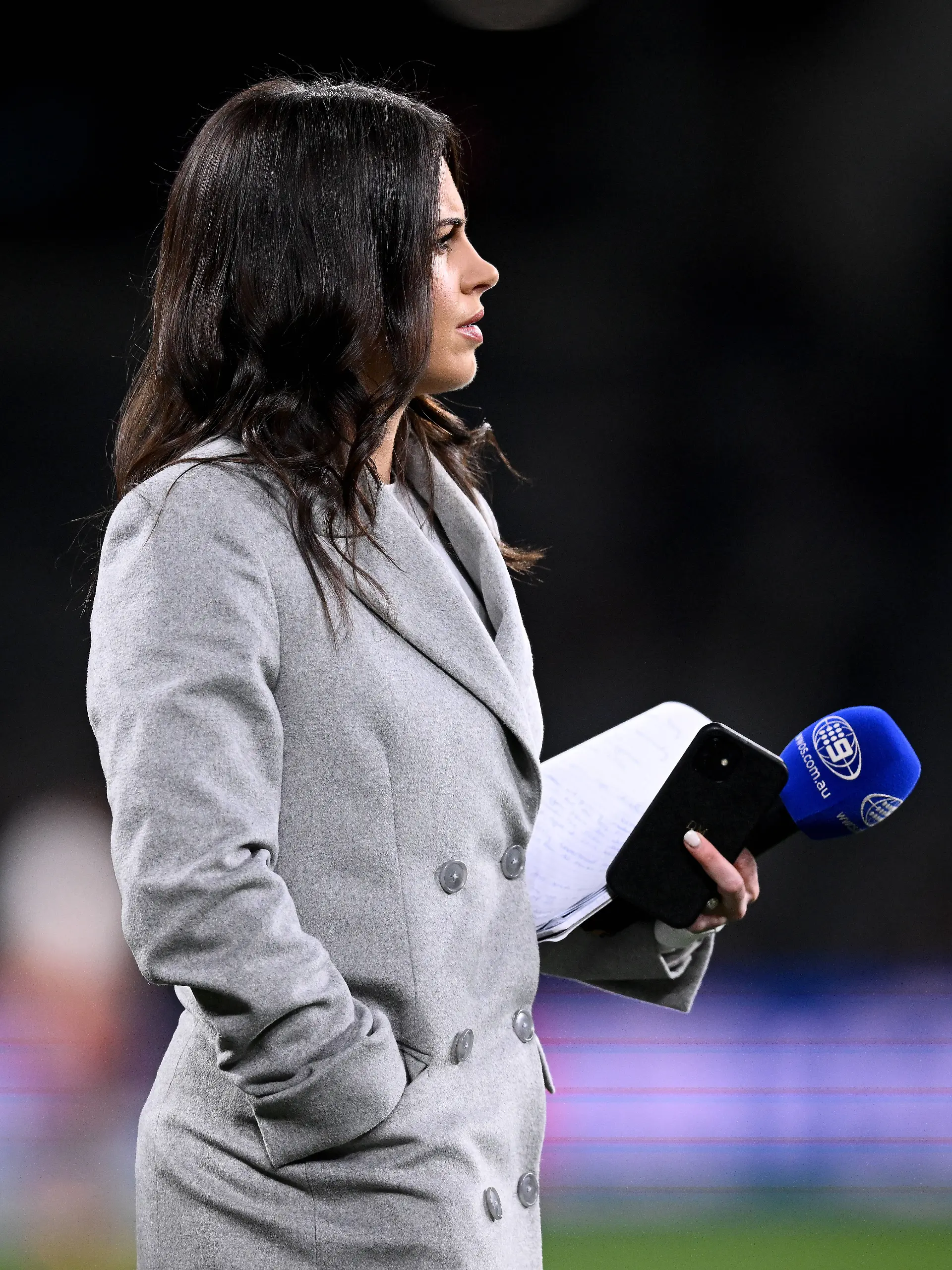 NRL TIGERS SHARKS, Danika Mason of Channel Nine during the warm up ahead of the Round 19 NRL match between the Wests Tig