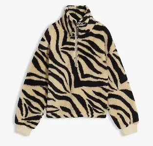 Teddy-Fleecepullover mit Zebra-Muster