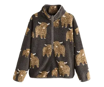 Gemusterter Borg-Fleece mit halben Reißverschluss