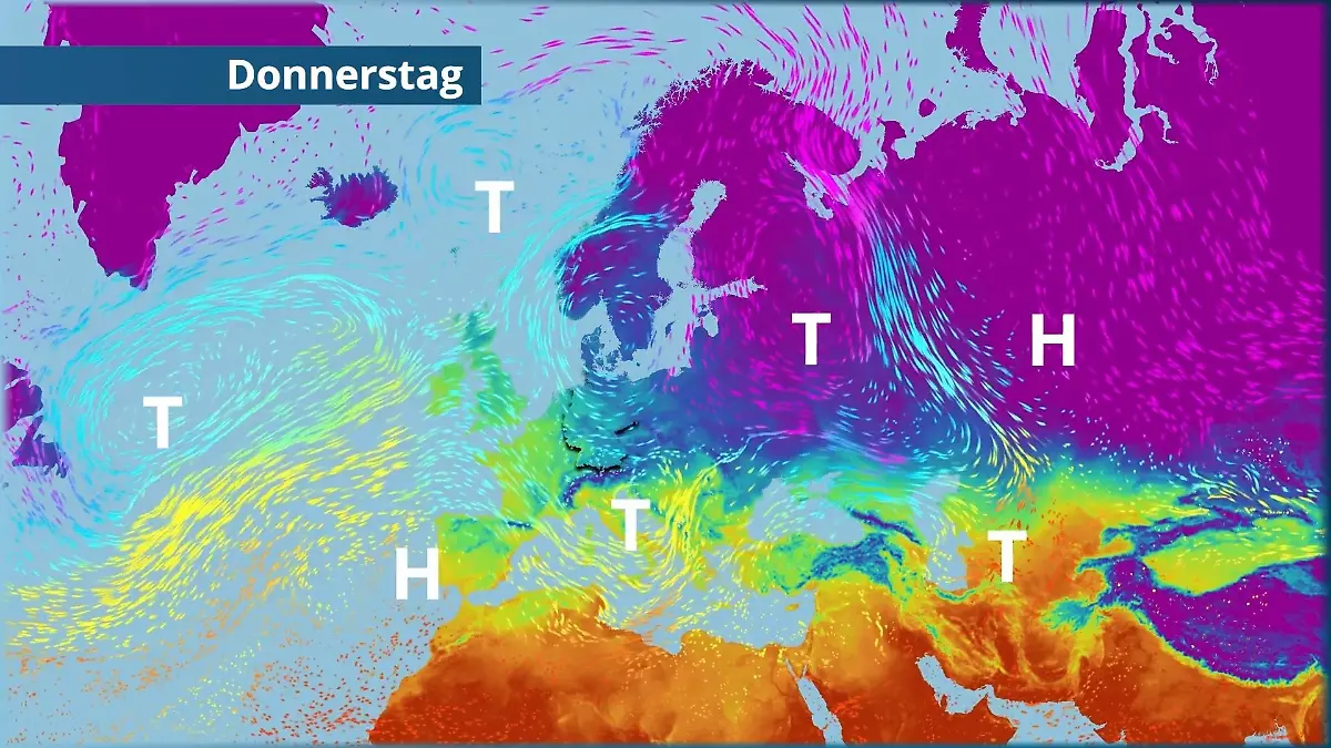 Erst noch kalt, ab dem Wochenende von Westen immer milder Der Strömungsfilm für Europa für 5 Tage