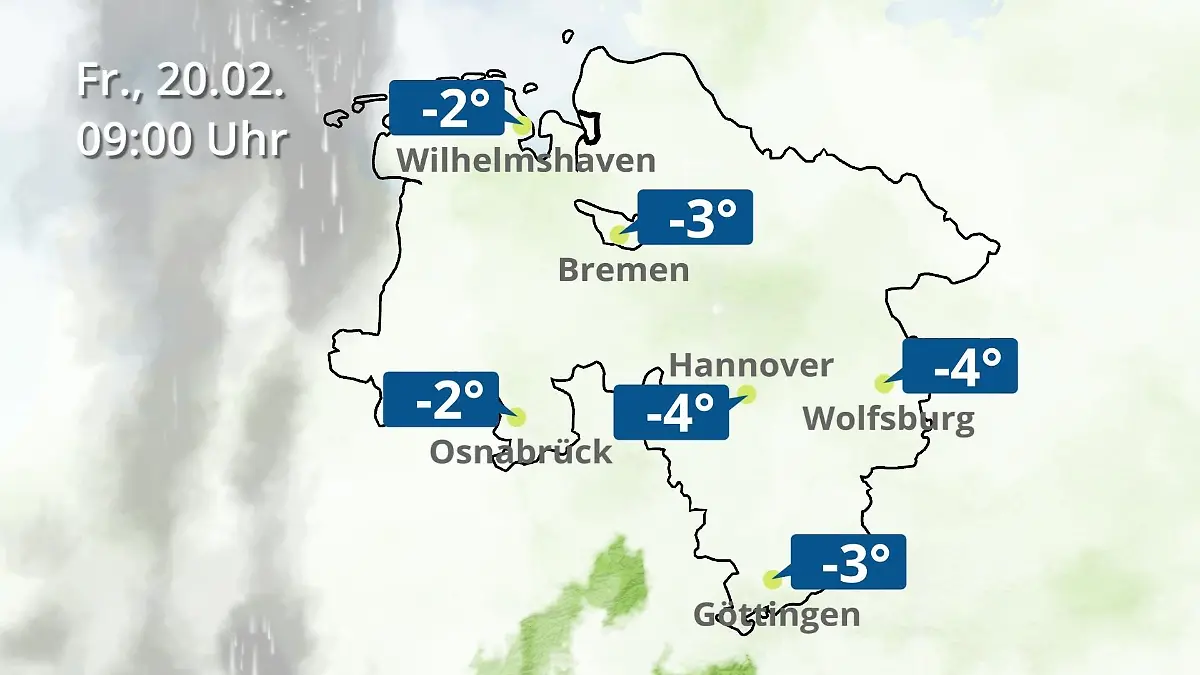 Bremen und Niedersachsen: Wie wird das Wetter? Regen- und Wolkenfilm für Hannover, Osnabrück und Wolfsburg